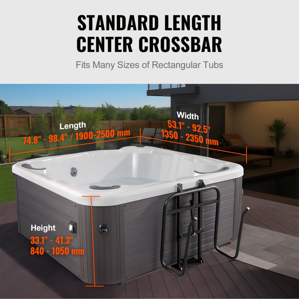 Hot Tub Cover Lift, Spa Cover Lift, Hydraulic, Height 33.1" - 41.3" Width 53.1" - 92.5" Adjustable, Installed Underneath on one Sides, Suitable for Various Sizes of Hot Tubs, Spa