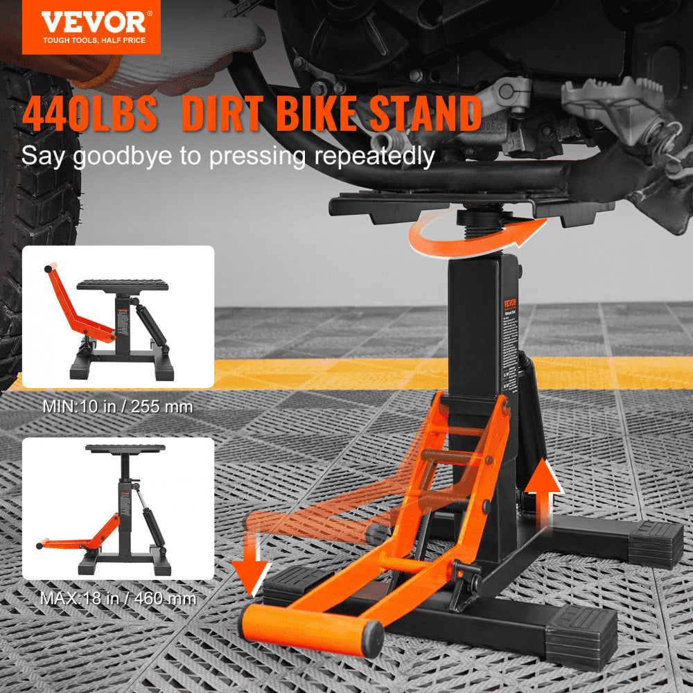 Dirt Bike Lift Stand, Motorcycle Jack Lift Stand 440 lbs Capacity and Hydraulic Lift Operation, Adjustable Height Hoist Table, for Dirt Pit Bike Repair, Maintenance, Dirt Bike Accessories