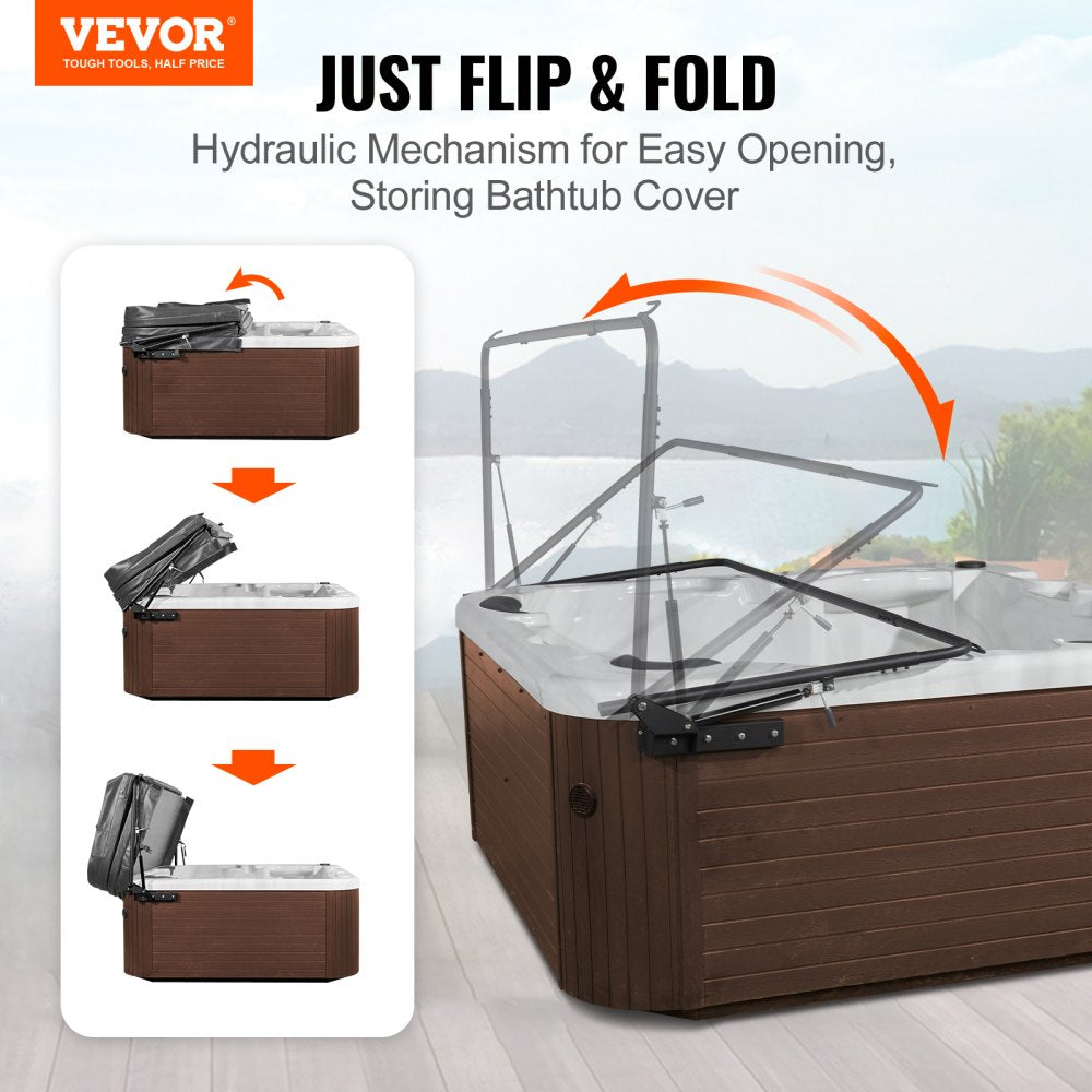 Hot Tub Cover Lift, Spa Cover Lift, Hydraulic, Width 69" - 96.5" Adjustable, Installed on Both Sides at the Top, Suitable for Various Sizes of Rectangular Bathtubs, Hot Tubs, Spa