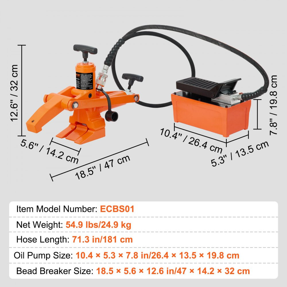 Hydraulic Bead Breaker, 10000 PSI Tire Bead Breaker with Metal Foot Pump, Heavy-duty Steel Bead Breaker Tool for Tractors, Trucks, Buses, Lawn Mowers, ATVs