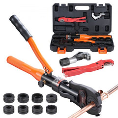 Bostome copper tube crimping tool with 8 jaws and a 360° rotatable head for tight spaces.