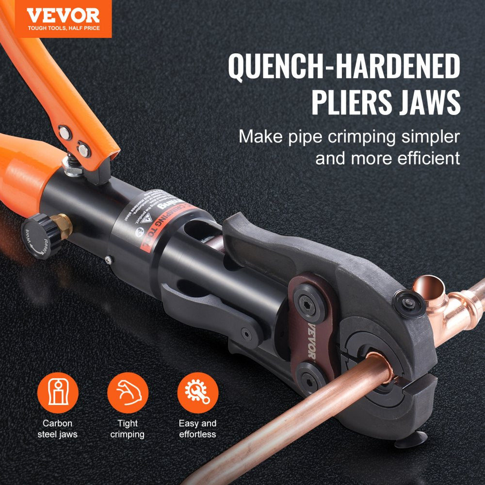 Bostome copper tube crimping tool with 8 jaws and a 360° rotatable head for tight spaces.