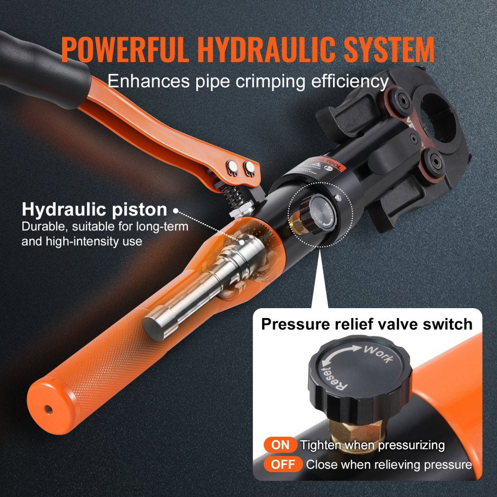 Bostome Copper Tube Crimping Tool with 8 jaws and a 360° rotatable head for precise crimping.