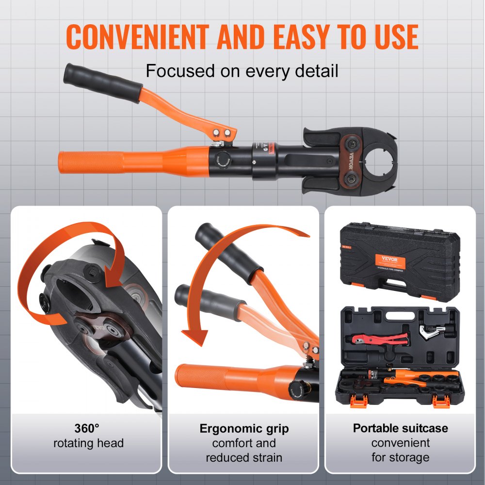 Bostome copper tube crimping tool with 8 jaws and a 360° rotatable head for precise crimps.