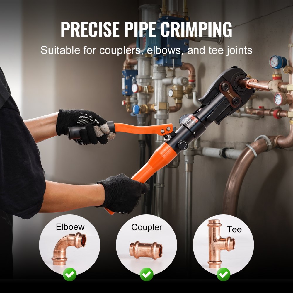Bostome copper tube crimping tool with 8 jaws and a 360° rotatable head for precise crimps.