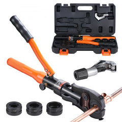Bostome copper tube crimping tool with 1/2", 3/4", 1" jaws, cutter, and storage case.