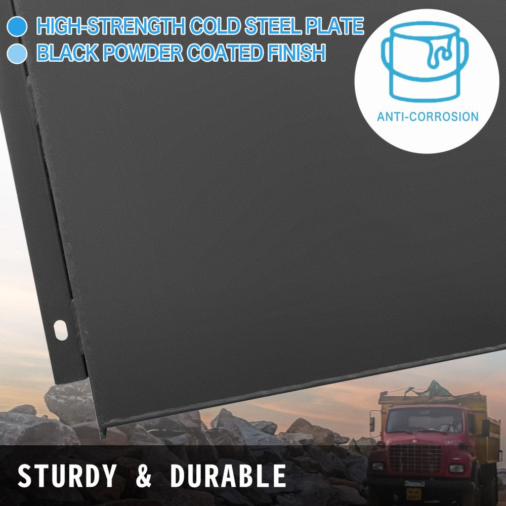 25-gallon steel hydraulic oil tank reservoir with temperature gauge and black powder-coated finish.