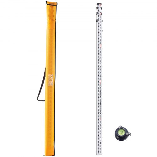 Bostome 14ft telescopic grade rod with four sections, aluminum construction, and dual-sided markings.