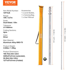 Bostome 14ft telescopic grade rod in silver aluminum with dual-sided precision markings.