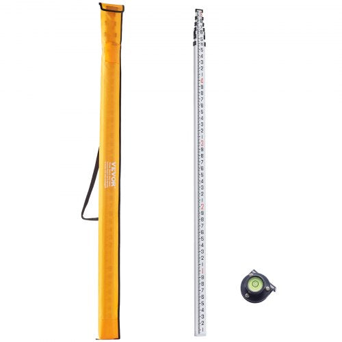 Bostome 25ft telescopic grade rod with dual-sided scales and six adjustable aluminum sections.