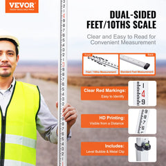 Bostome 25ft telescopic grade rod with dual-sided scales and six adjustable sections.