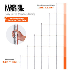 Bostome 25ft telescopic grade rod with dual-sided scales and six adjustable aluminum sections.