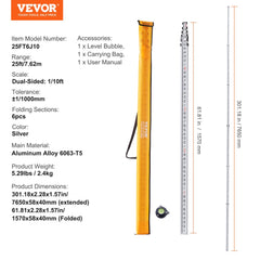Bostome 25ft telescopic grade rod with dual-sided scales and aluminum construction.