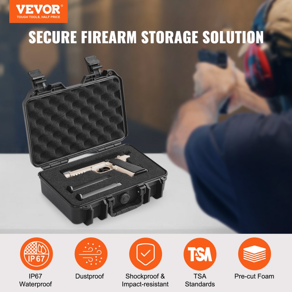 Hard Pistol Cases with Pre-cut PU Foam Lockable Pistol Case for 1 Pistol