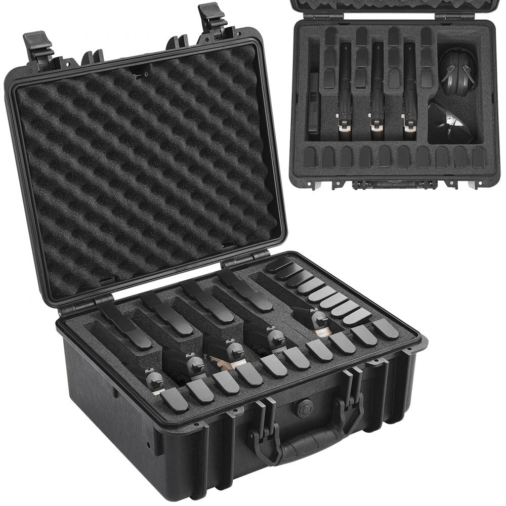 Hard Pistol Cases with Pre-cut PU Foam, Waterproof & Dustproof Hard Gun Case for 1 Pistol, 18.9×16.3×8.5 in Lockable Pistol Case, Black