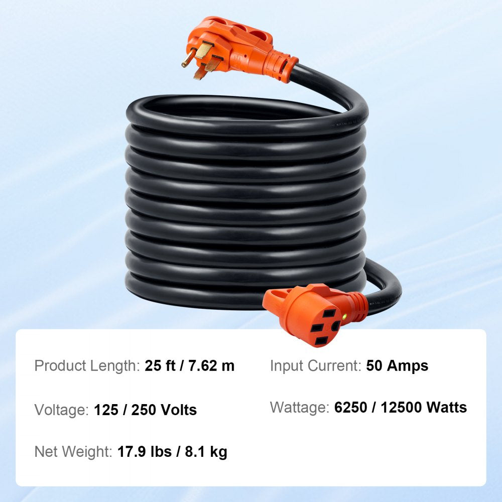 25ft RV Extension Cord Power Cord 50Amp NEMA 14-50R/NEMA 14-50P ETL Listed