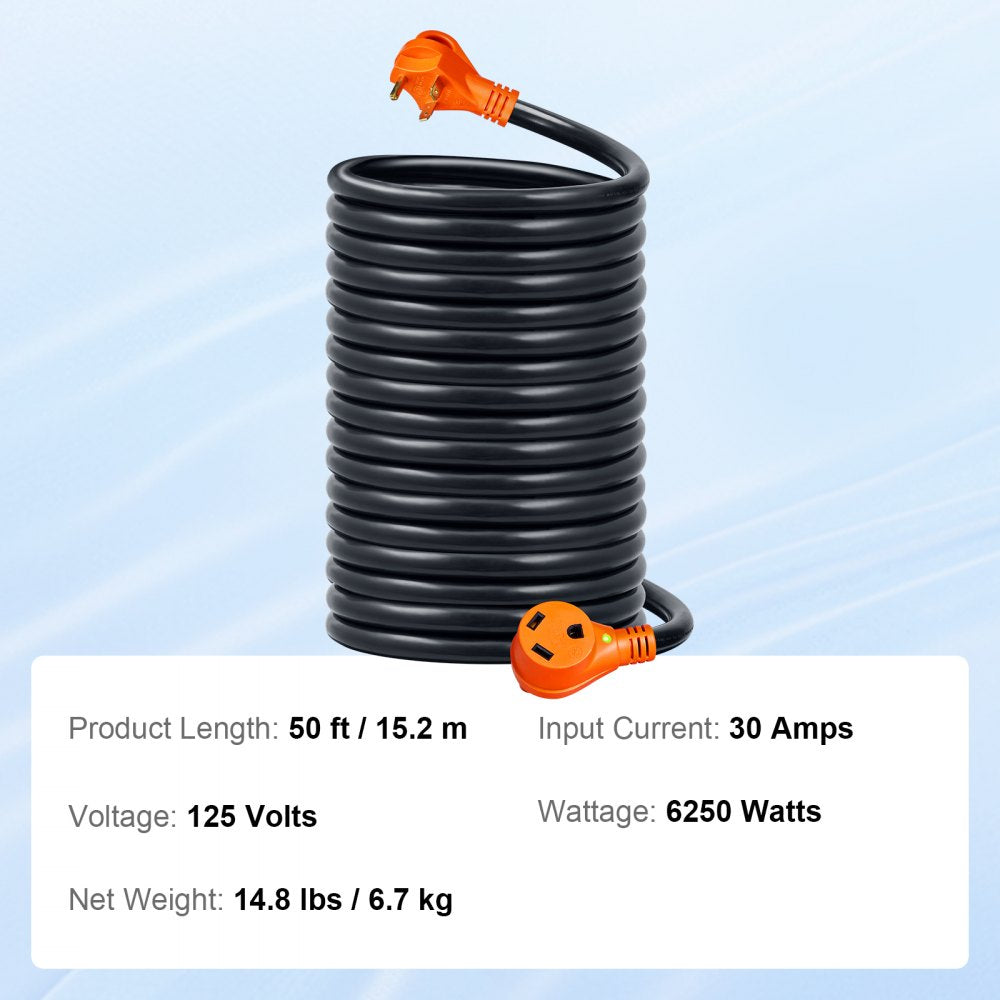 50ft RV Extension Cord Power Cord 30Amp NEMA TT-30R/NEMA TT-30P ETL Listed