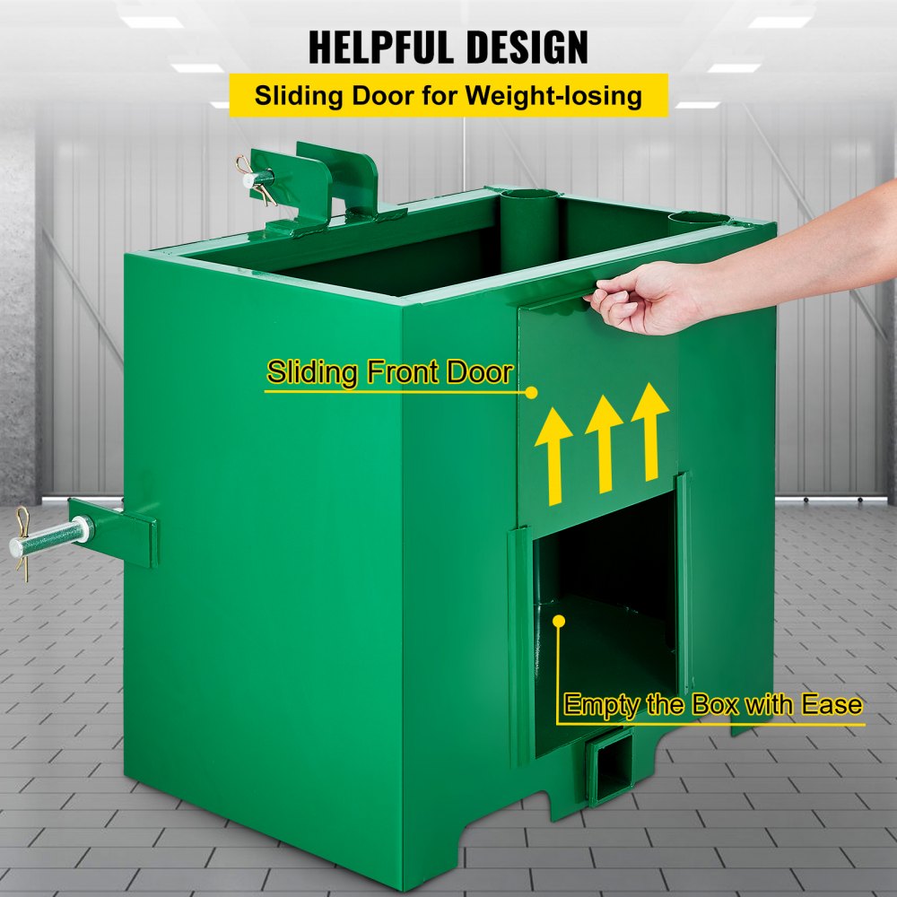 3 Point Ballast Box, 800lbs Capacity Hitch Ballast Box, Standard 2`` Hitch Receiver, Tractor Ballast Box with 5cu.ft Volume, Heavy Duty Steel, Fits Category 1 Tractor Attachment,Green