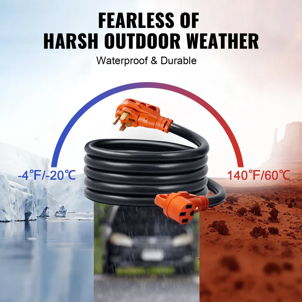 15 ft RV Extension Cord, 50 Amp, Heavy Duty STW RV Power Cord, NEMA 14-50R Female NEMA 14-50P Male Plug, with LED Indicator Handle 15A Adapter, for RVs, trams, generators, campers, ETL Listed