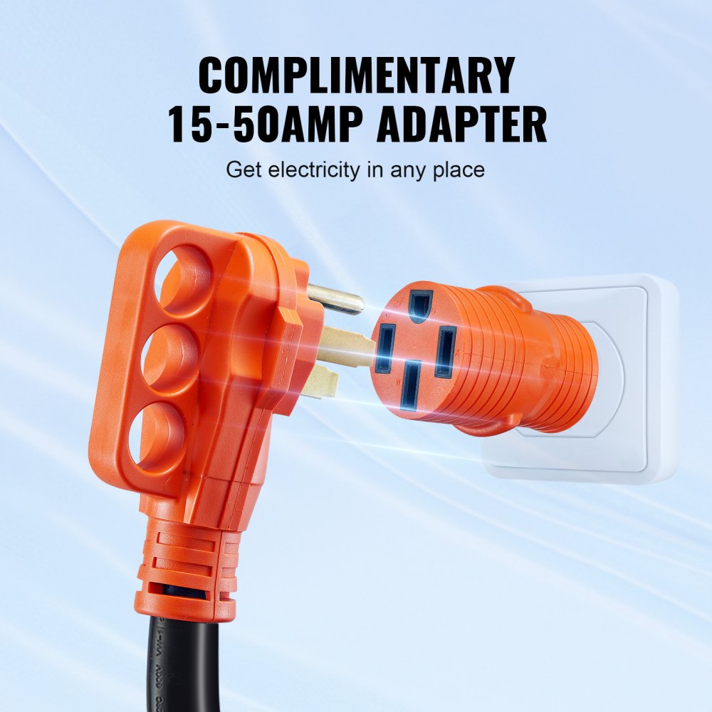 15 ft RV Extension Cord, 50 Amp, Heavy Duty STW RV Power Cord, NEMA 14-50R Female NEMA 14-50P Male Plug, with LED Indicator Handle 15A Adapter, for RVs, trams, generators, campers, ETL Listed