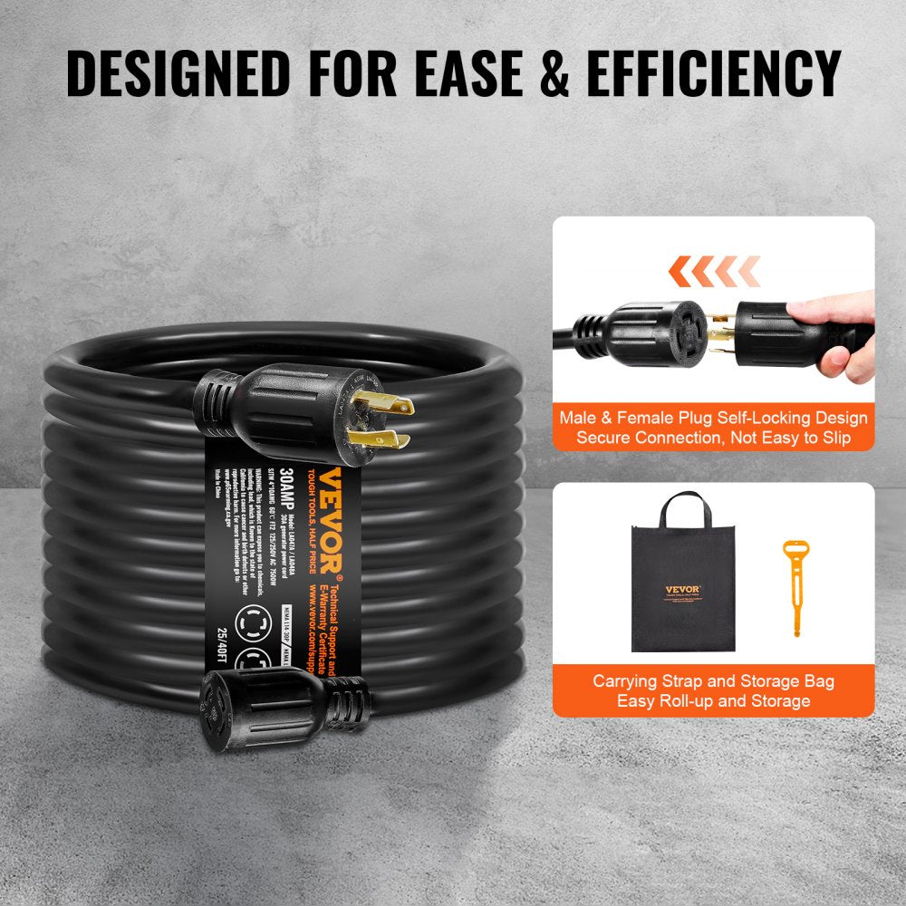 30 Amp Generator Cord and Power Inlet Box Kit, 25 FT, NEMA L14-30P/L14-30R STW 10 AWG Generator Power Extension Cord with Twist Lock Connector, Pre-Drilled Inlet Box for RV Outdoor, ETL Listed