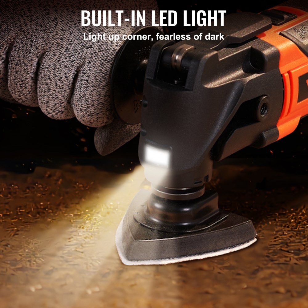 Bostome 2.5A corded oscillating multi-tool with 6-speed settings and built-in LED light.