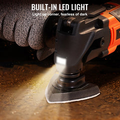 Bostome 2.5A corded oscillating multi-tool with 6-speed settings and built-in LED light.