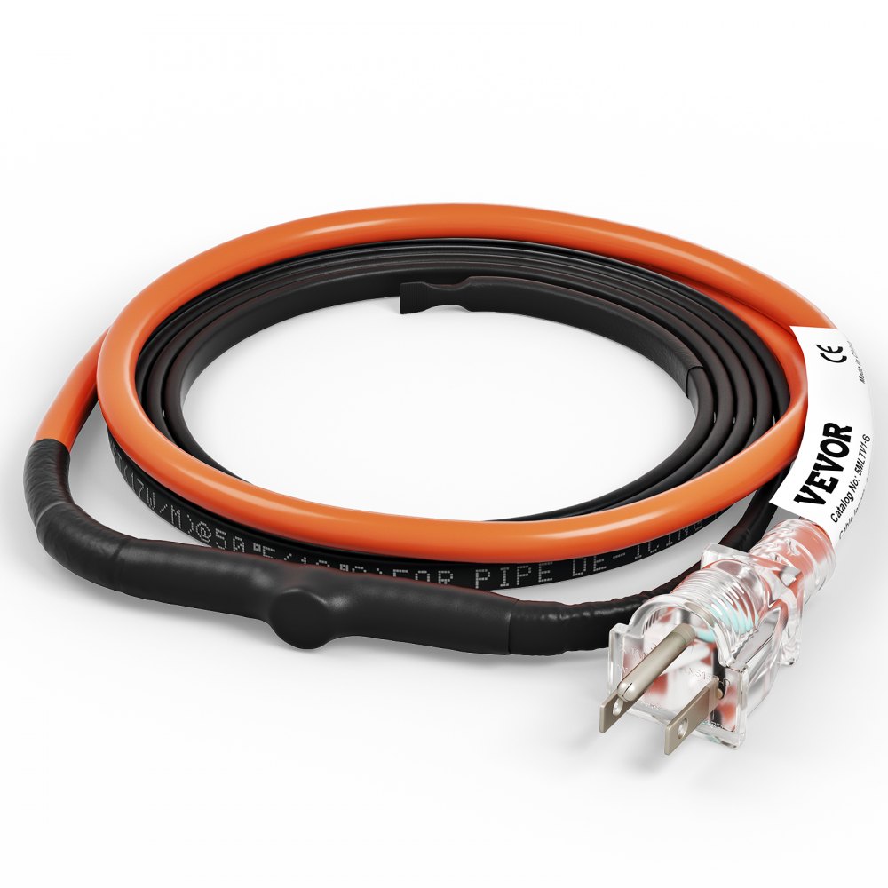 6ft self-regulating pipe heating cable with waterproof plug and heat-resistant tape.