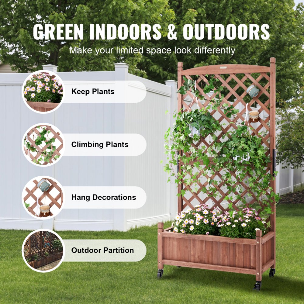 Raised Garden Bed with Trellis, 30" x 13" x 61.4" Outdoor Raised Wood Planters with Drainage Holes, Free-Standing Trellis Planter Box for Vine Climbing Plants Flowers in Garden, Patio, Balcony