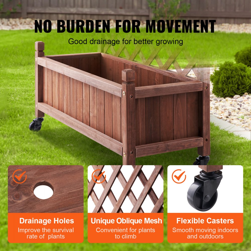 Raised Garden Bed with Trellis, 30" x 13" x 61.4" Outdoor Raised Wood Planters with Drainage Holes, Free-Standing Trellis Planter Box for Vine Climbing Plants Flowers in Garden, Patio, Balcony