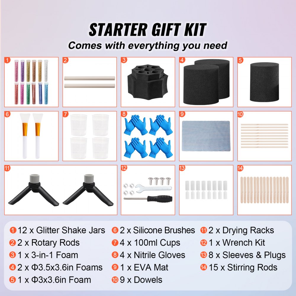 Bostome Double Cup Turner 2-Arm Pen Turner Epoxy Resin Kit with tools, foams, cups, and accessories.