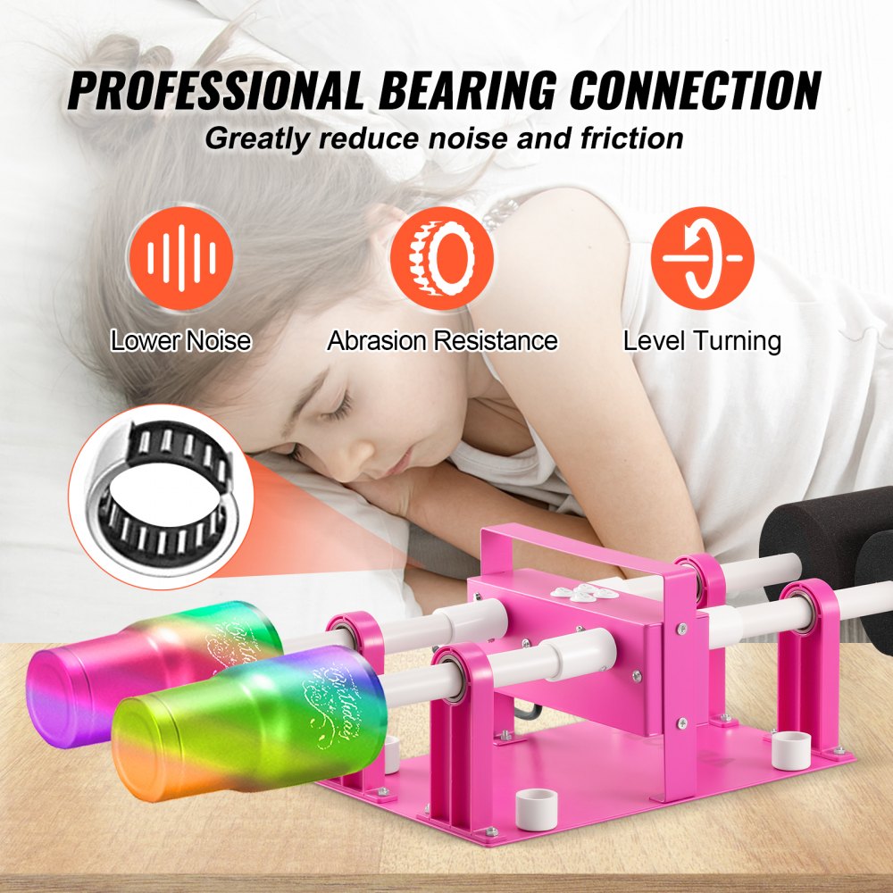 Bostome 4-arm tumbler spinner with adjustable foams for various cup sizes and low-noise operation.