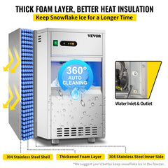Commercial Snowflake Ice Maker, 55LBS/24H ETL Approved Food Grade Stainless Steel Flake Ice Machine Freestanding Commercial Ice Machine for Seafood Restaurant, Water Filter and Spoon Included