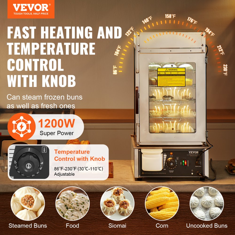Commercial Food Warmer Display 5-Tier Food Steamer Buns Warmer Electric