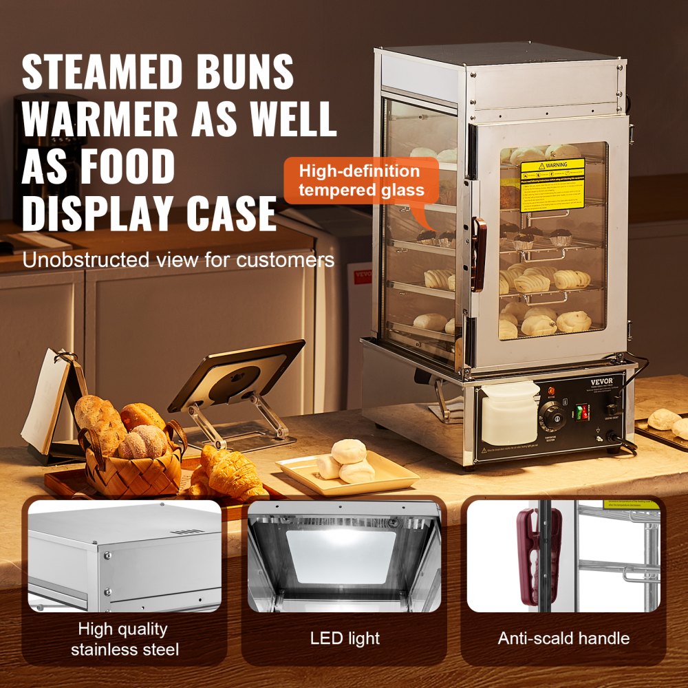 Commercial Food Warmer Display 5-Tier Food Steamer Buns Warmer Electric