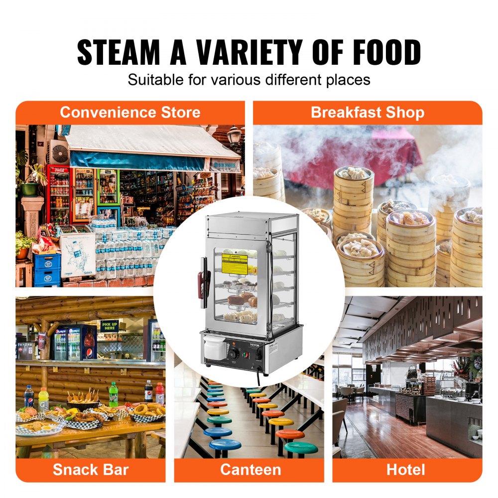 Commercial Food Warmer Display 5-Tier Food Steamer Buns Warmer Electric