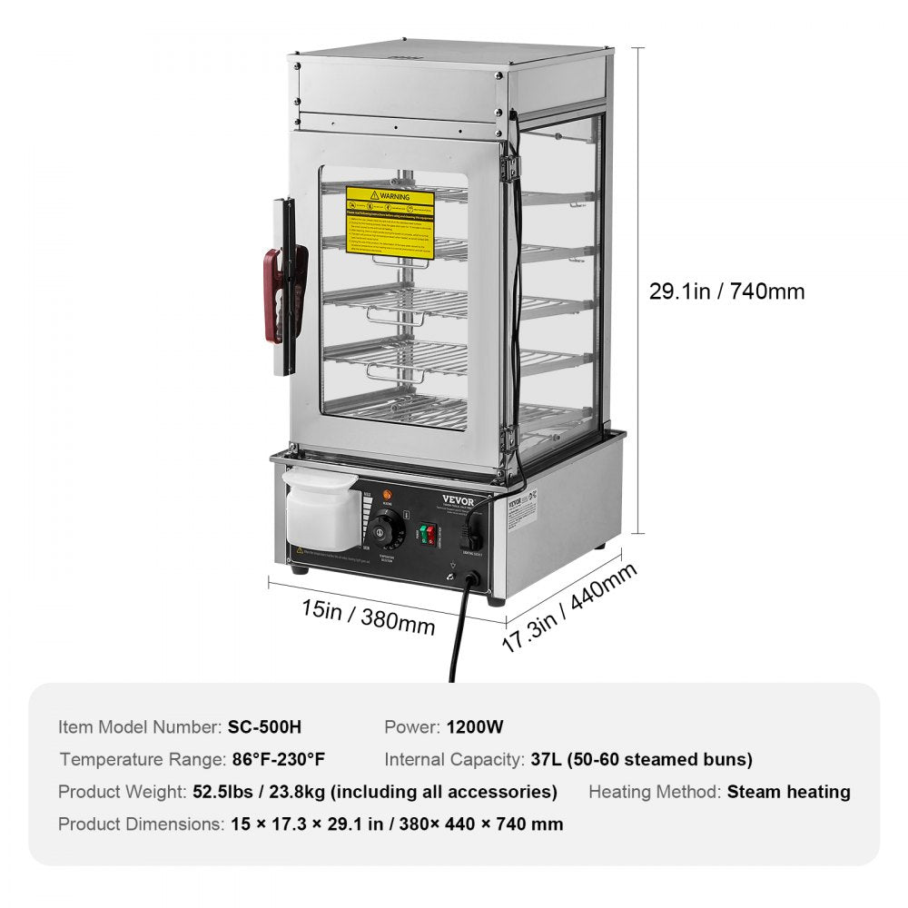 Commercial Food Warmer Display 5-Tier Food Steamer Buns Warmer Electric
