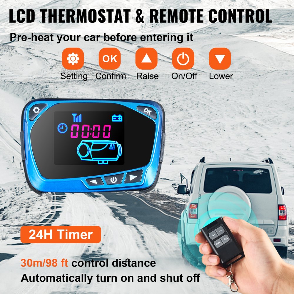 Diesel Air Heater All In one, One Air Outlet, 8KW Diesel Heater 12V, Fast Heating, Diesel Parking Heater with Red LCD Switch, Remote Control For Car, RV Truck, Boat, Campervans and Caravans