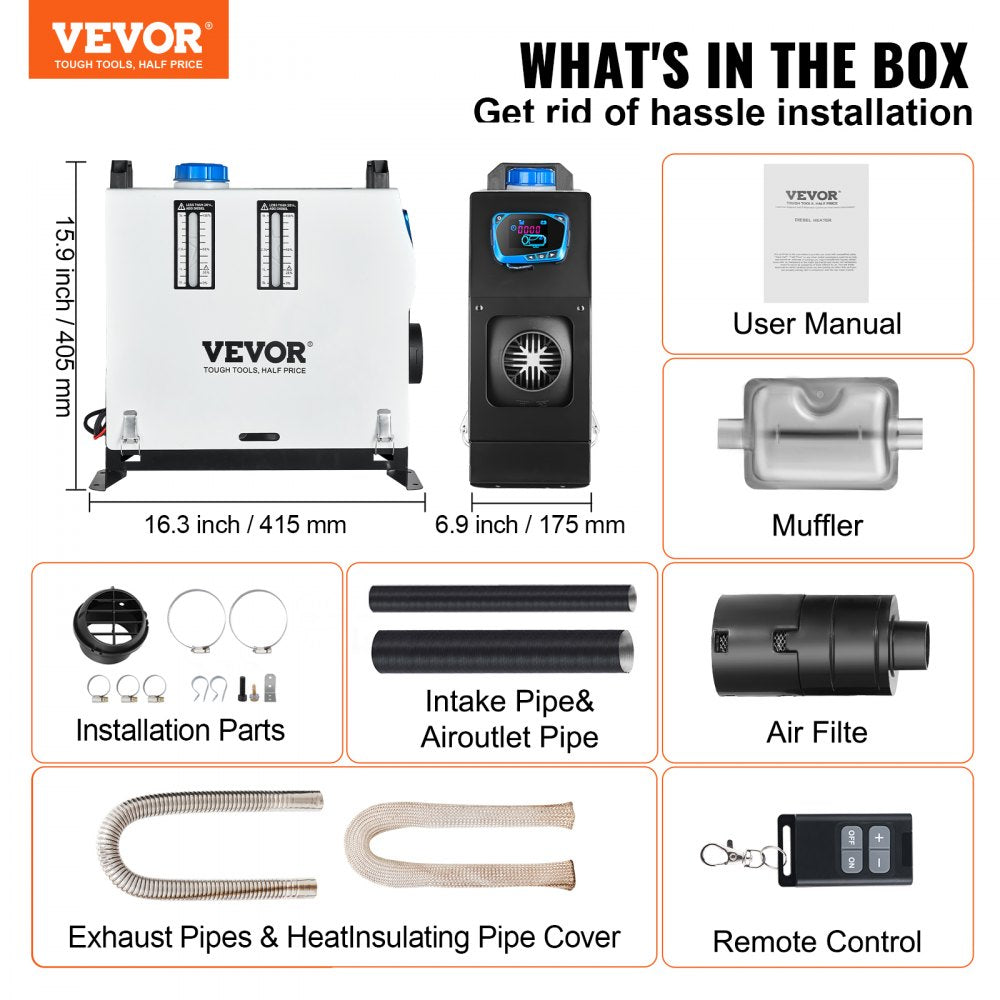 Diesel Air Heater All In one, One Air Outlet, 8KW Diesel Heater 12V, Fast Heating, Diesel Parking Heater with Red LCD Switch, Remote Control For Car, RV Truck, Boat, Campervans and Caravans