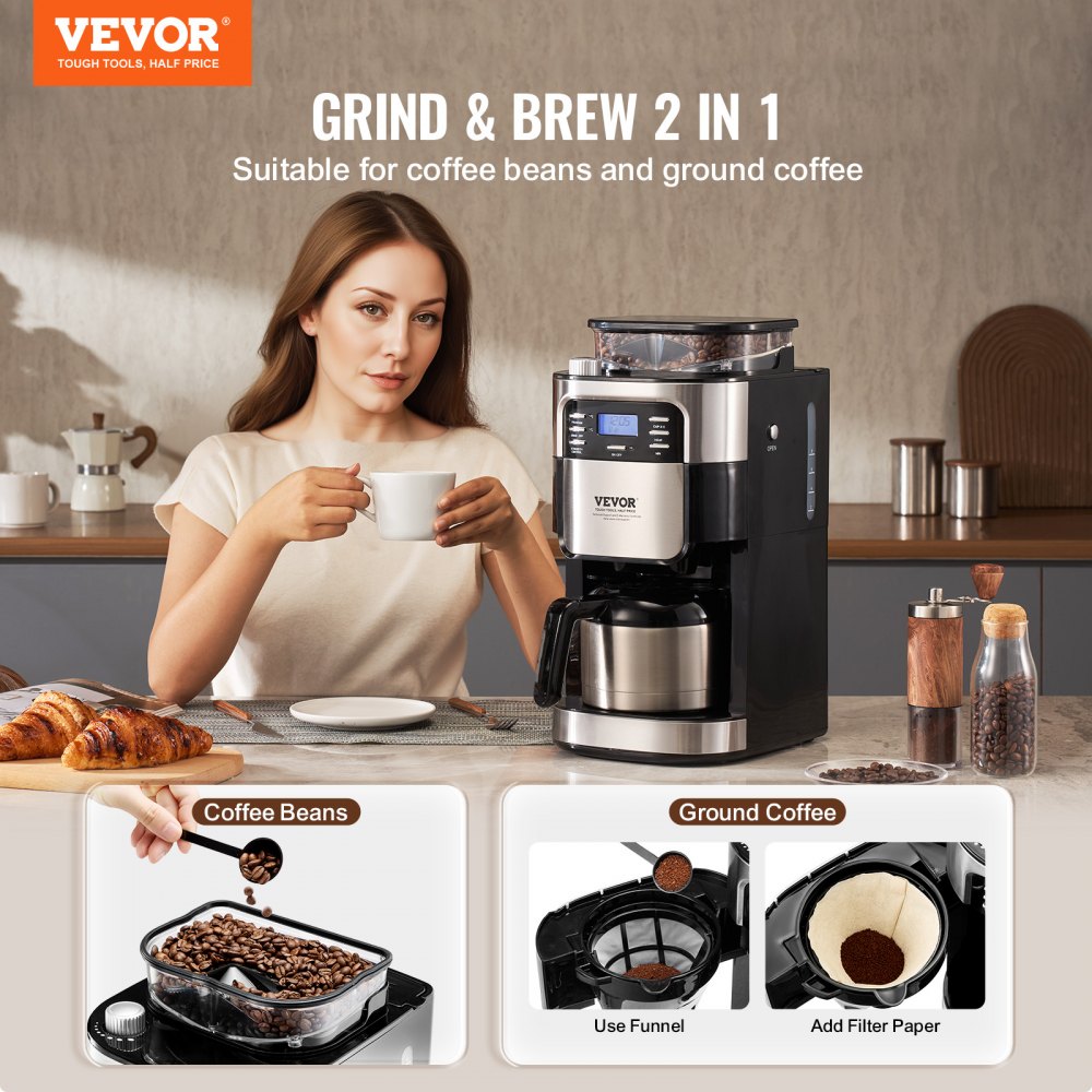 8-Cup Coffee Maker Drip Coffee Machine with 24-Hour Timer for Auto Brew