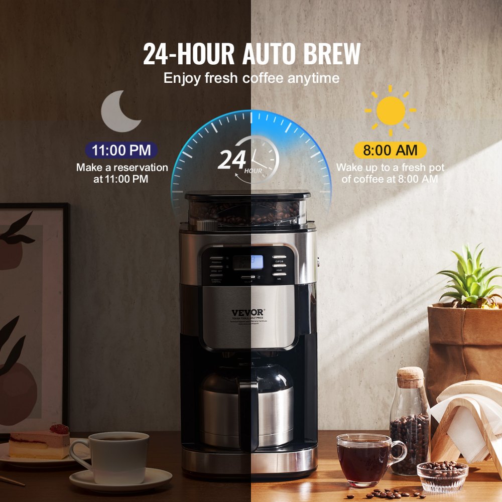 8-Cup Coffee Maker Drip Coffee Machine with 24-Hour Timer for Auto Brew