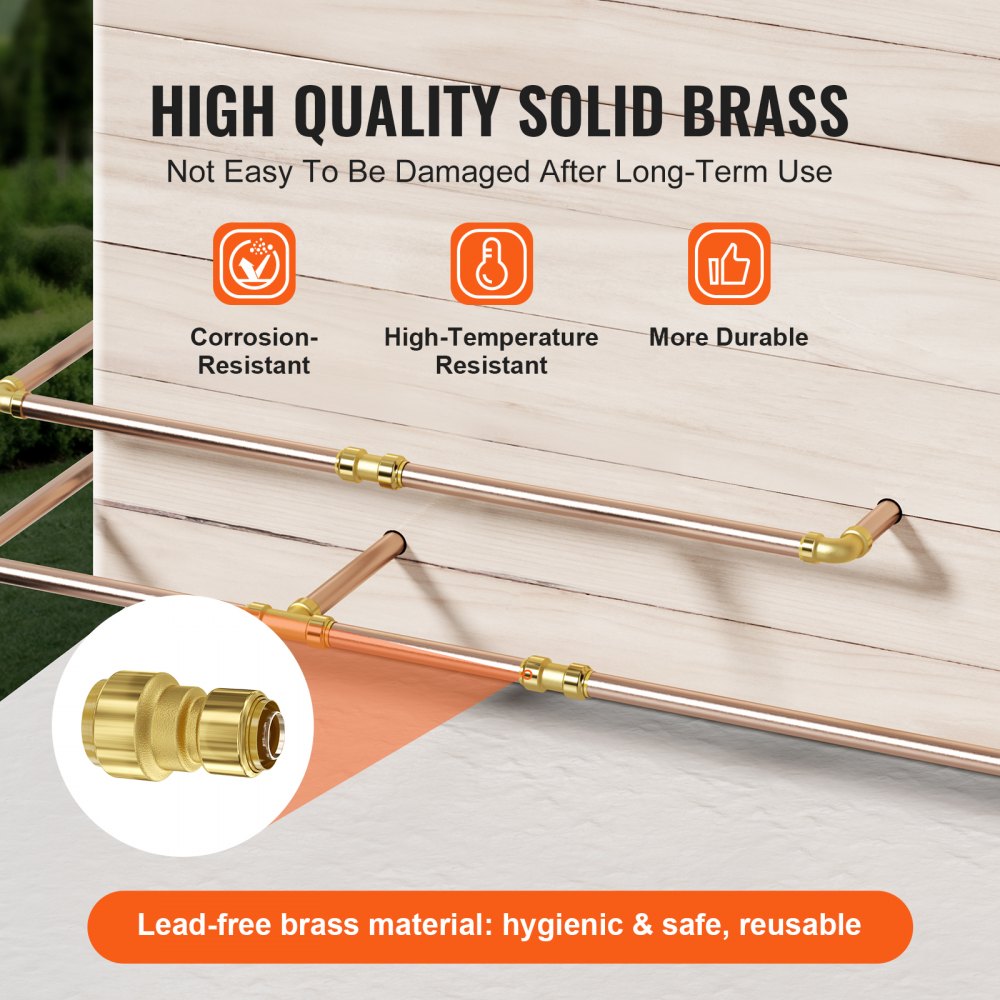 Bostome 12PC brass push-fit pipe fittings for 1/2"-3/4" PEX, copper, and CPVC connections.