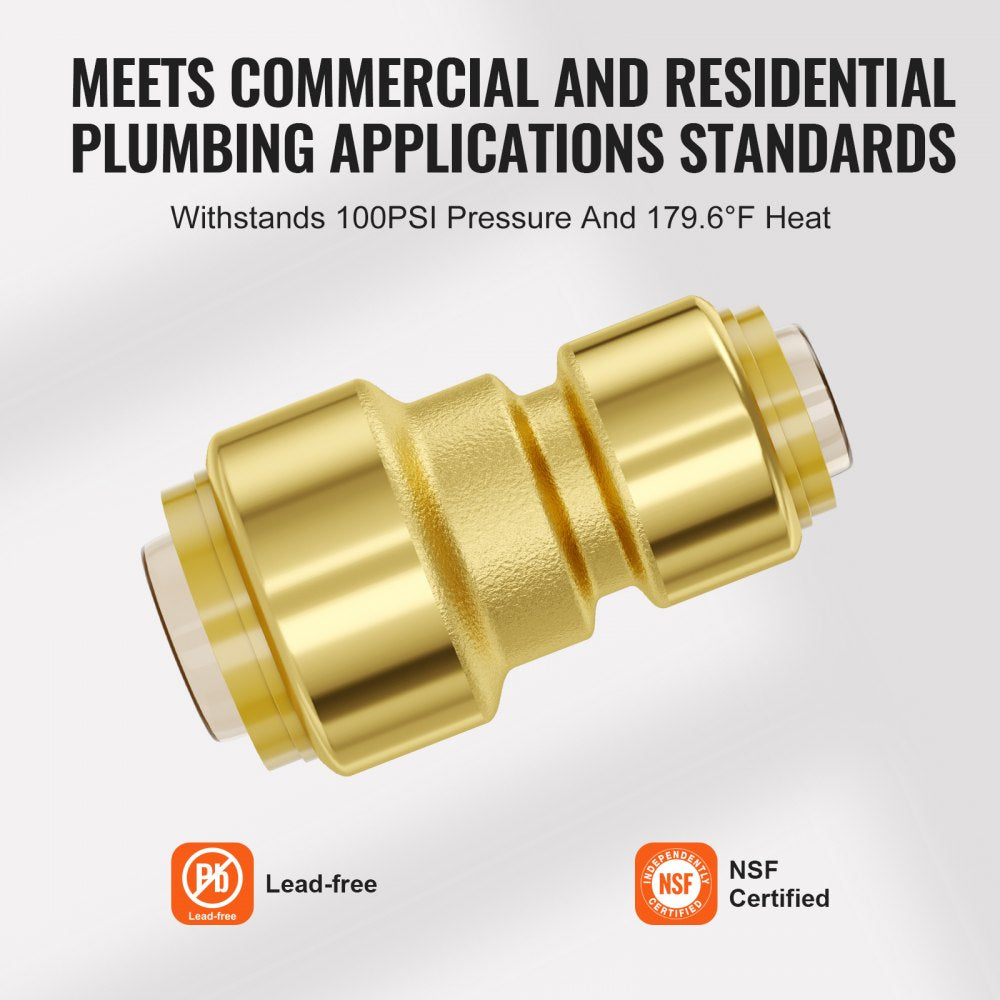 Brass push-fit pipe fittings set includes 12 connectors for PEX, copper, and CPVC pipes.