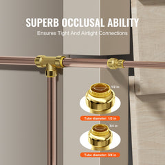 Bostome 12PC brass push-fit pipe fittings for 1/2"-3/4" PEX, copper, and CPVC connections.