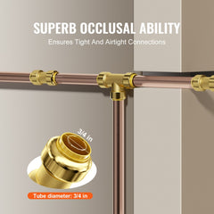 3/4-inch brass push-fit pipe fittings showing straight connectors and superb occlusal ability for tight connections.