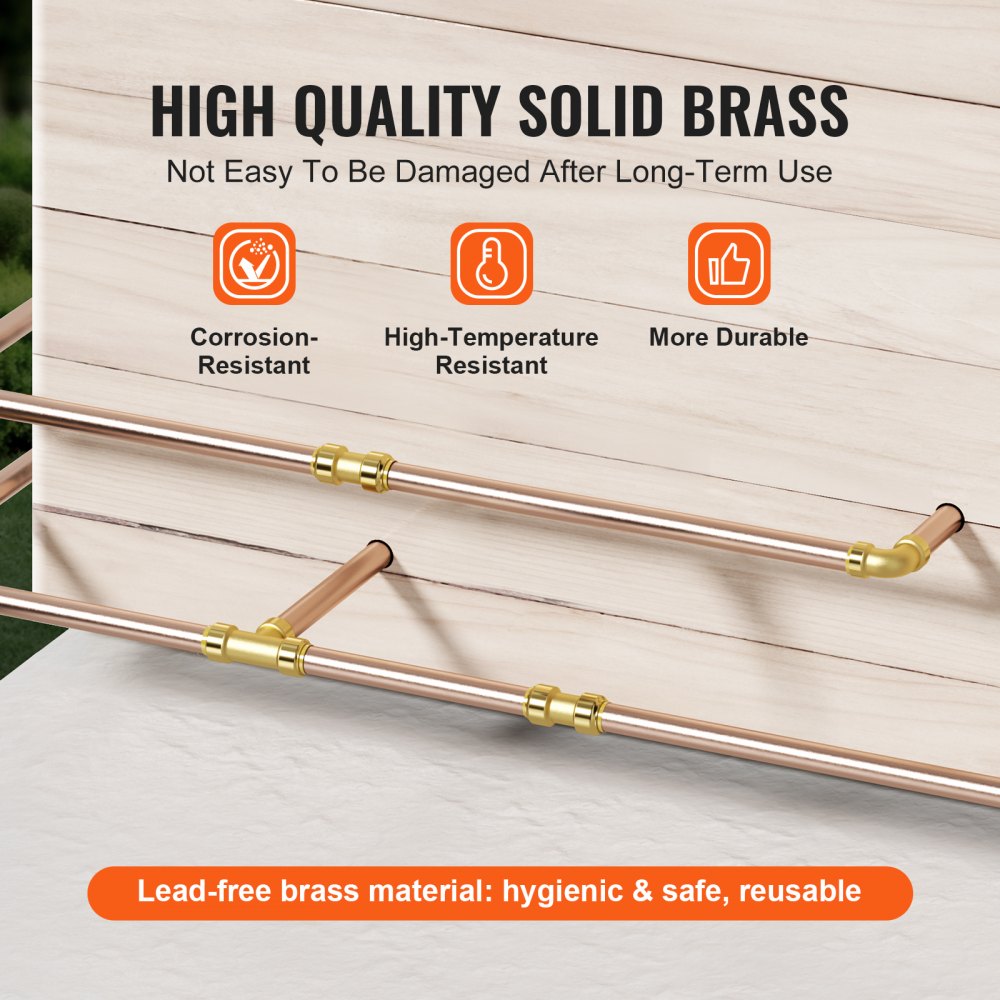 25-piece kit of 1/2-inch brass push-fit pipe fittings including straights, elbows, and tees.