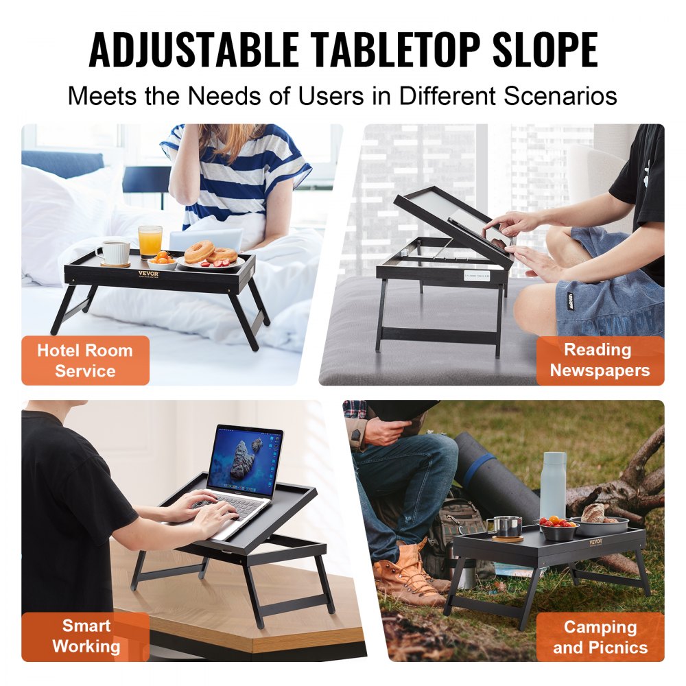 Bed Tray Table with Foldable Legs, Bamboo Breakfast Tray for Sofa, Bed, Eating, Snacking, and Working, Adjustable Tabletop Slope Serving Laptop Desk Tray, Portable Food Snack Platter, 20"x12.2"
