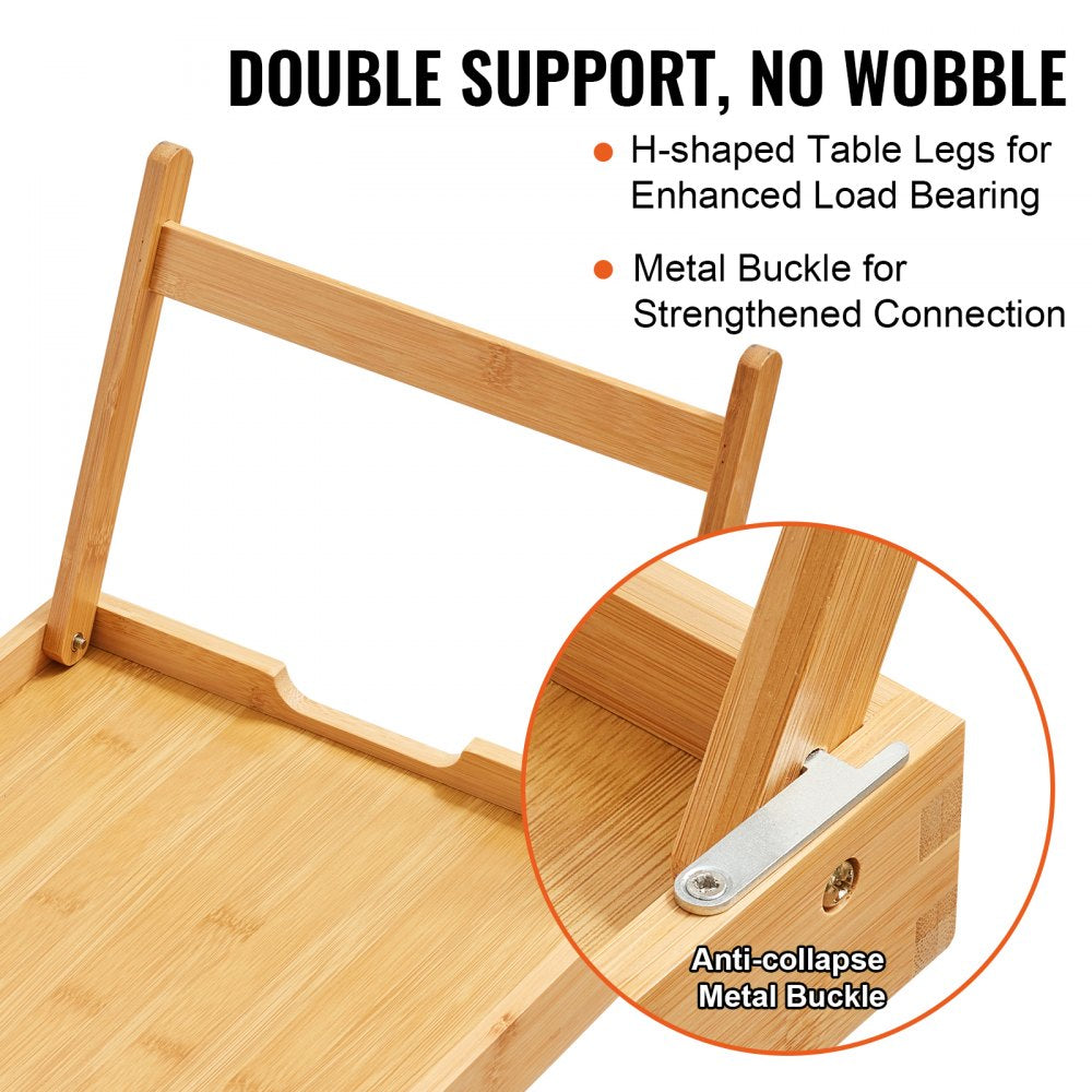 Bed Tray Table with Foldable Legs, Bamboo Breakfast Tray for Sofa, Bed, Eating, Snacking, and Working, Folding Serving Laptop Desk Tray, Portable Food Snack Platter for Picnic, 19.7" x 11.8"