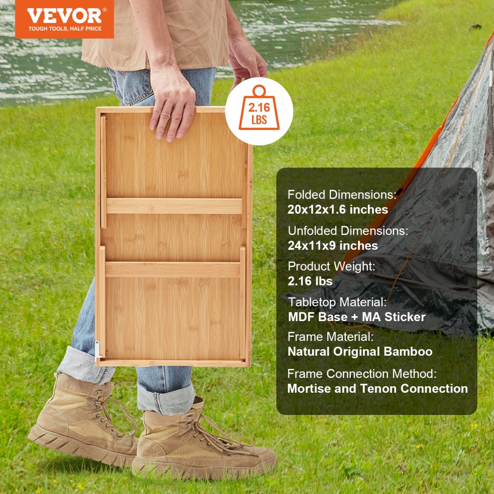 Bed Tray Table with Foldable Legs, Bamboo Breakfast Tray for Sofa, Bed, Eating, Snacking, and Working, Folding Serving Laptop Desk Tray, Portable Food Snack Platter for Picnic, 19.7" x 11.8"
