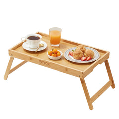 Bed Tray Table with Foldable Legs, Bamboo Breakfast Tray for Sofa, Bed, Eating, Snacking, and Working, Folding Serving Laptop Desk Tray, Portable Food Snack Platter for Picnic, 19.7" x 11.8"